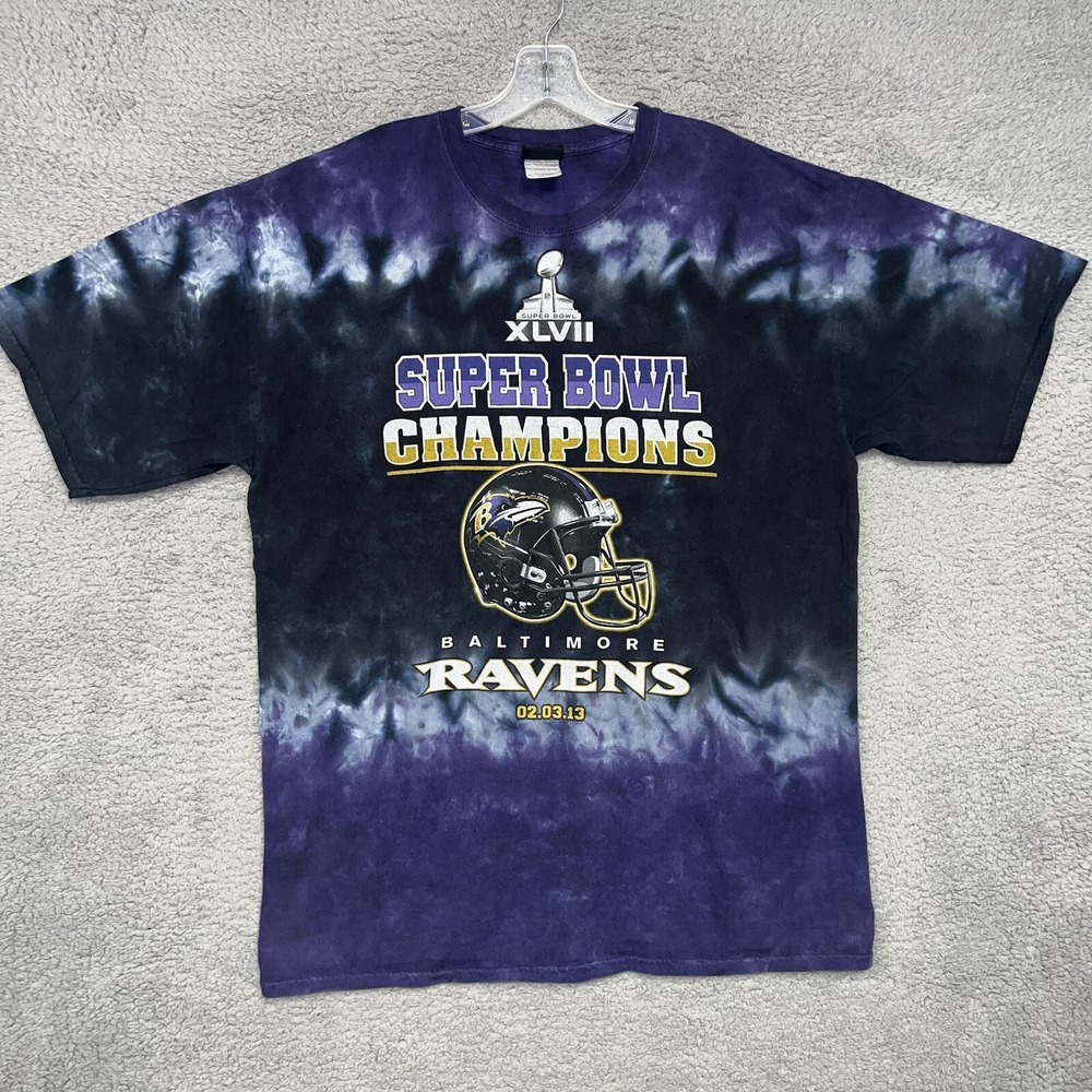 Team Apparel Baltimore Ravens T Shirt Mens XL Purple Tie Dye 2013 Super Bowl Tee